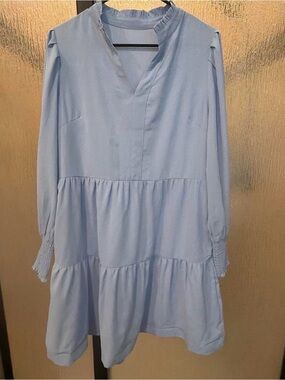 Light Blue Tiered Long Sleeve Kids Dress